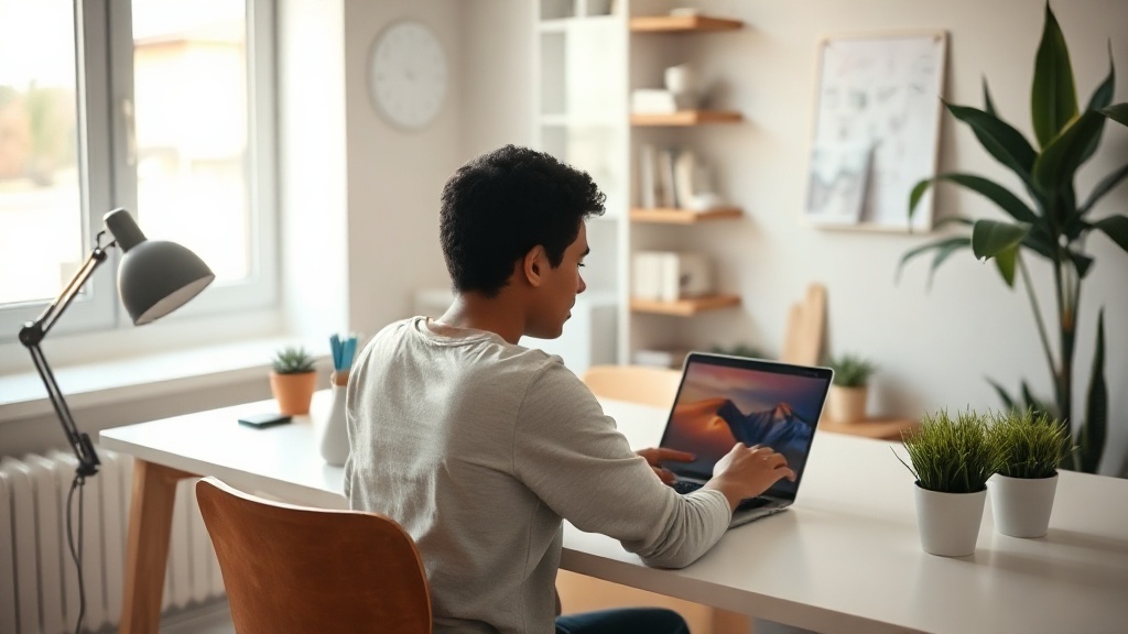 Eine Person arbeitet konzentriert an einem Laptop von zu Hause aus, um einen seriösen Nebenjob zu erledigen.