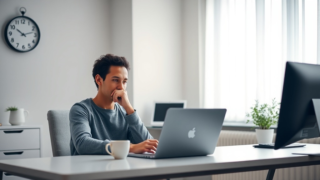Eine Person arbeitet konzentriert an einem Laptop im Homeoffice und verdient nebenher Geld.