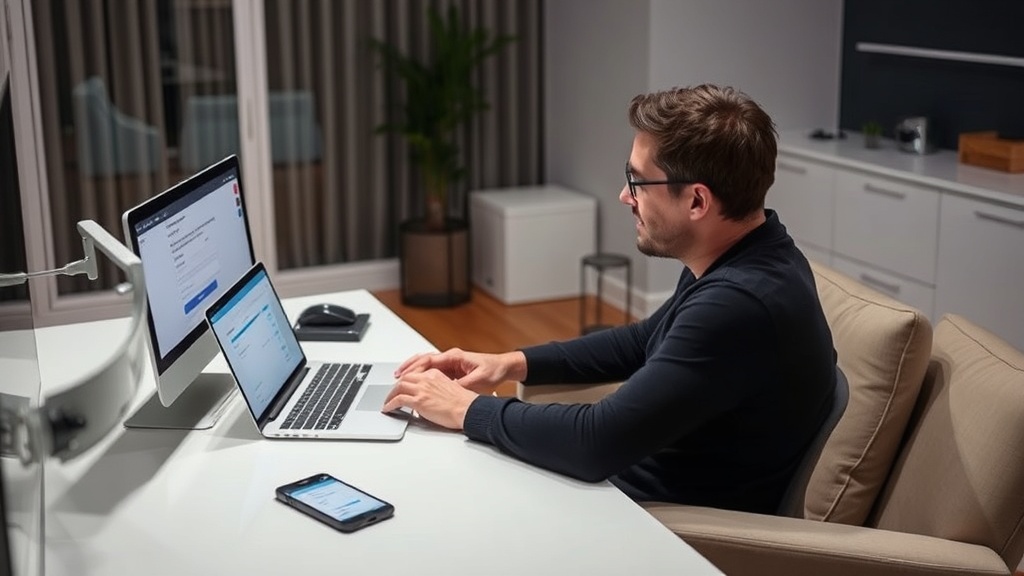 Person füllt am Laptop eine seriöse Online-Umfrage aus und verdient dabei Geld.