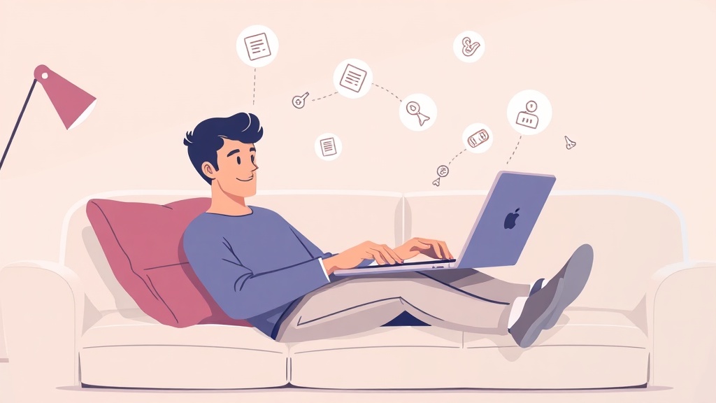 Person verdient Geld mit bezahlten Online Umfragen auf dem Sofa