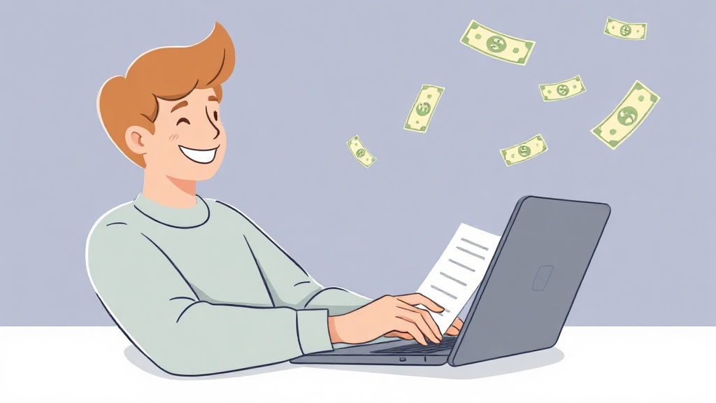 Eine Person nutzt einen Laptop für Online-Umfragen und verdient damit etwas Geld.