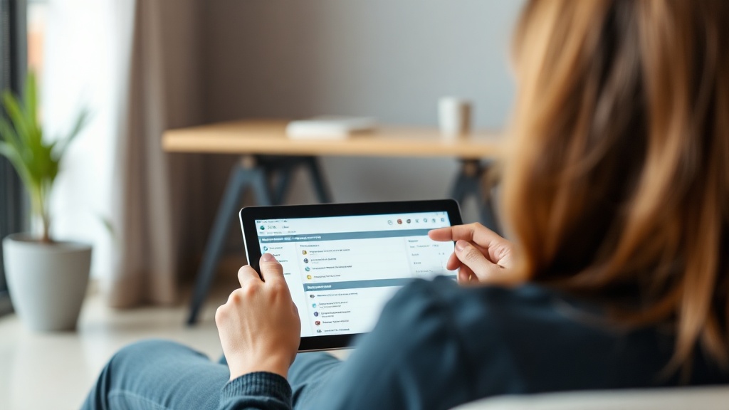 Person füllt online eine Meinungsumfrage auf einem Tablet aus, um Geld zu verdienen.