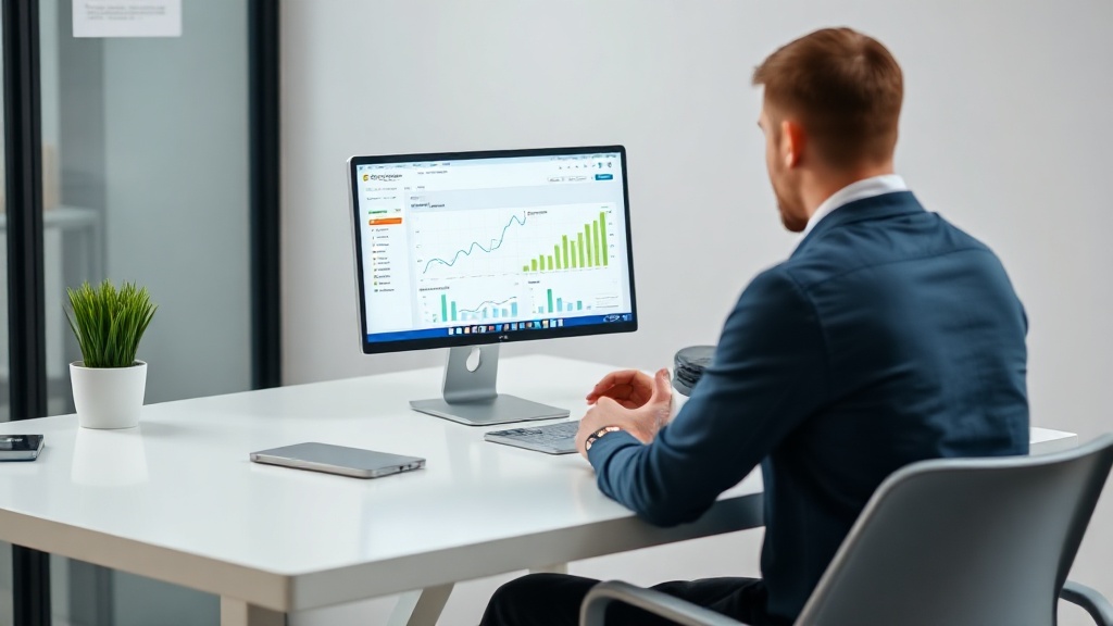 Person schaut auf Laptop mit Diagrammen zu Website-Aufrufen und Werbeeinnahmen