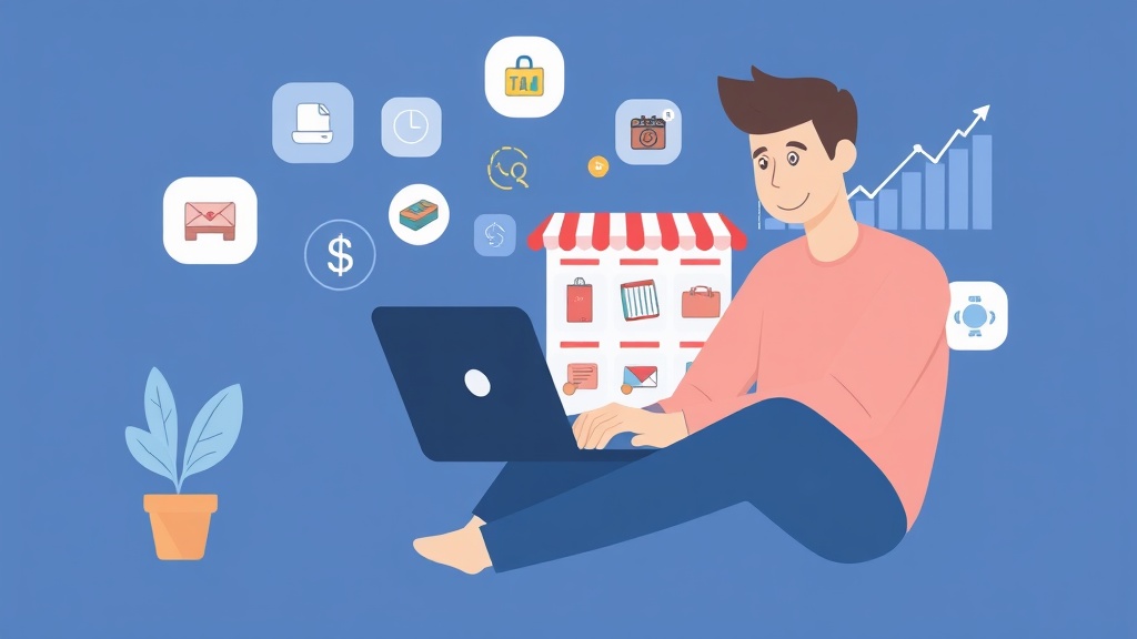 Illustration eines Online-Shops mit Wachstumscharts, symbolisiert für Dropshipping-Erfolg