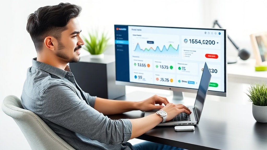 Eine Person sitzt konzentriert vor einem Laptop, auf dem verschiedene Online-Einkommensströme dargestellt sind. Sie symbolisiert das realistische online Geld verdienen im Jahr 2026.