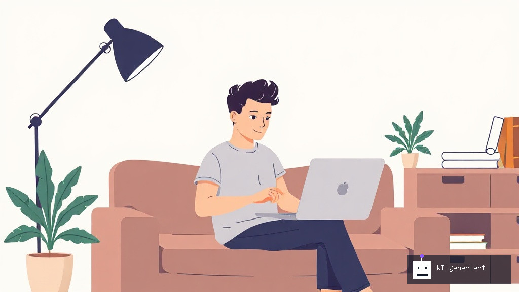 Person arbeitet flexibel von zu Hause aus mit einem Laptop an einem Online-Nebenjob.