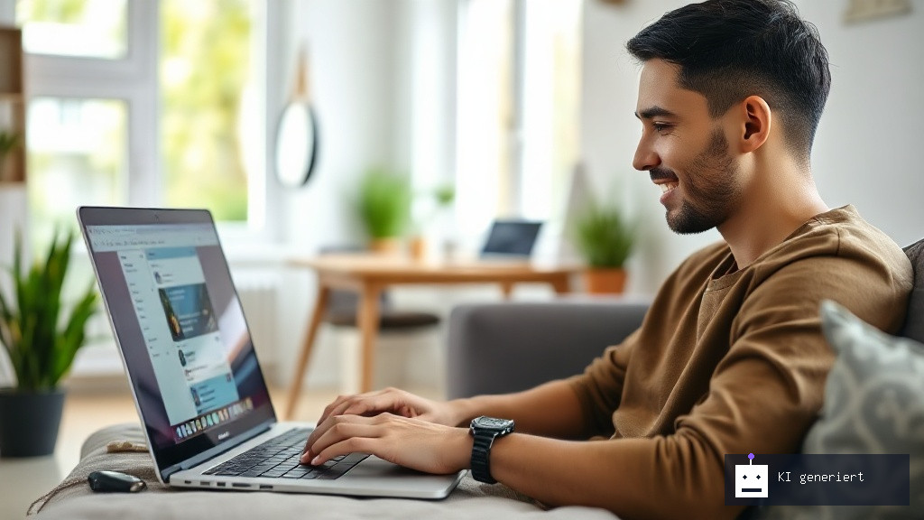 Person chattet von zu Hause aus an einem Laptop, um Geld zu verdienen.