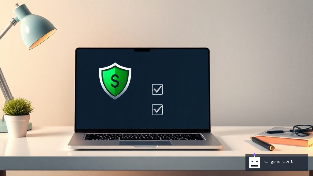 Ein sicherer Laptop auf einem modernen Schreibtisch symbolisiert seriöse Gewinnspiele im Internet