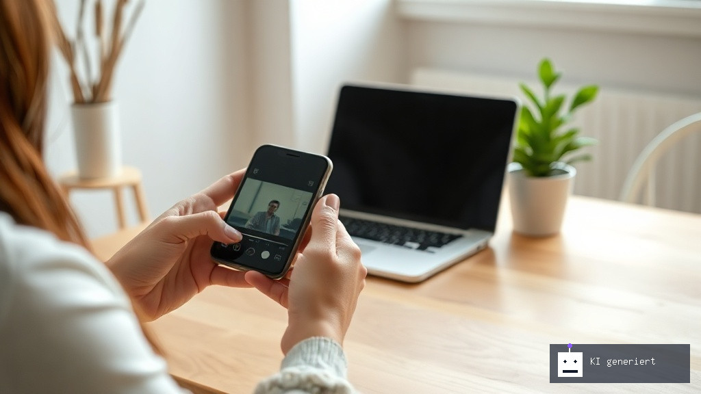 Eine Person nutzt ihr Smartphone auf einem Schreibtisch, um Videos anzusehen und online Geld zu verdienen.