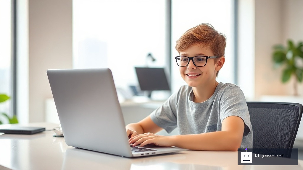 Ein 15-jähriger Jugendlicher sitzt am Laptop und verdient online Geld, symbolisch für Unabhängigkeit und erste Schritte in die Arbeitswelt im Jahr 2026.