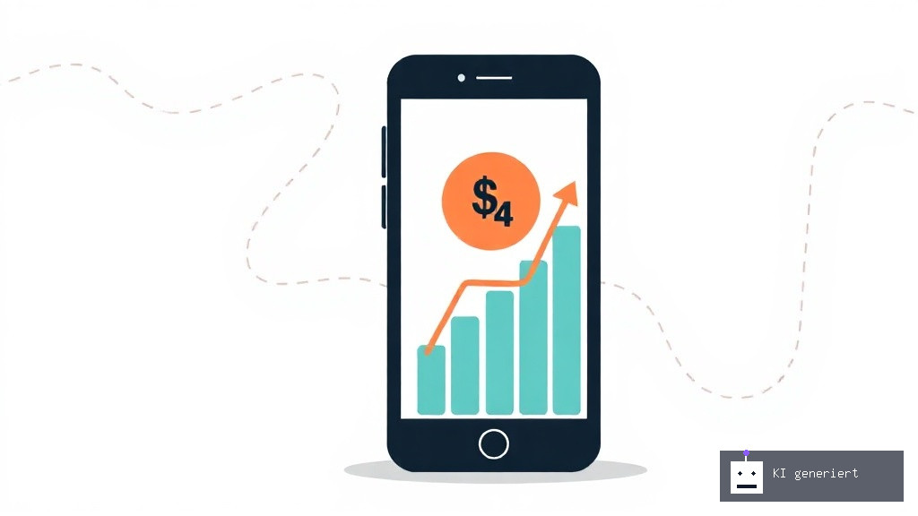 Smartphone mit Umfragesymbol und Geld-Grafik, das Online-Einkommen durch bezahlte Umfragen symbolisiert.
