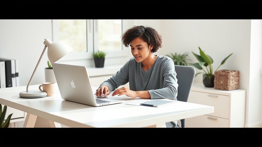 Eine Person arbeitet konzentriert an einem Laptop in einem modernen Home Office, symbolisierend das erfolgreiche Geldverdienen von zu Hause im Jahr 2026.