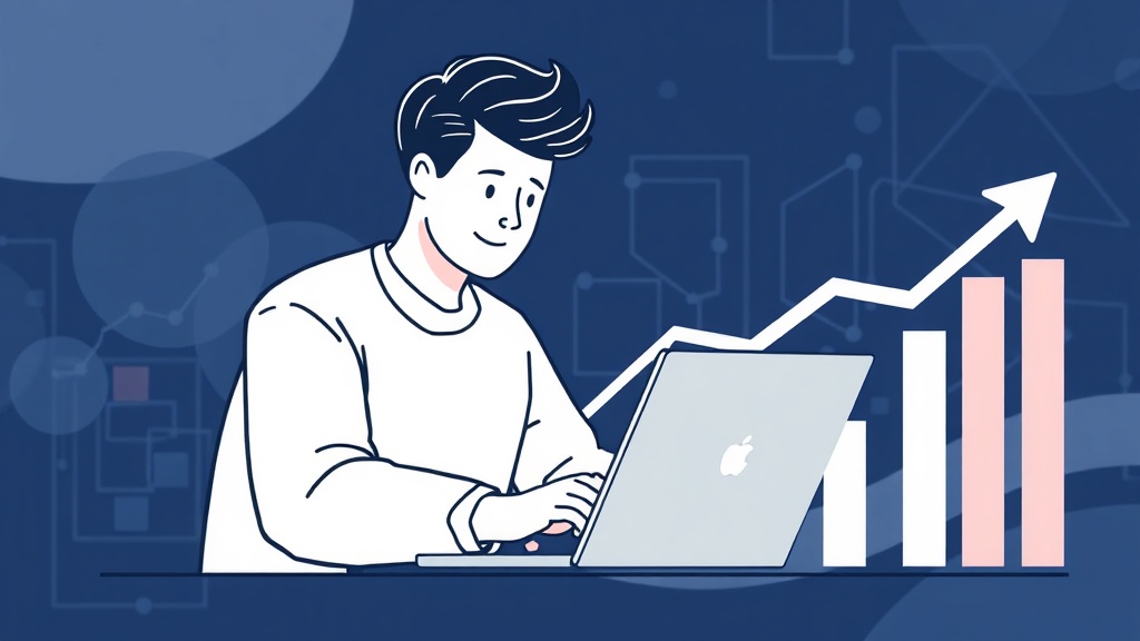 Person arbeitet am Laptop, neben ihr wächst eine Grafik, die ein steigendes Einkommen symbolisiert.