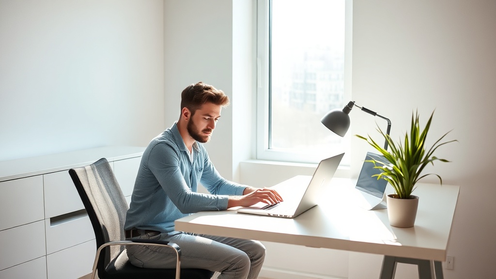 Eine Person arbeitet konzentriert am Laptop von zu Hause aus und verdient nebenbei online Geld.