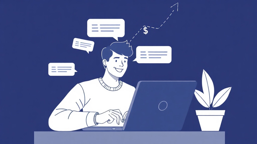 Eine Person verdient online Geld durch Tippen und Chatten am Laptop.