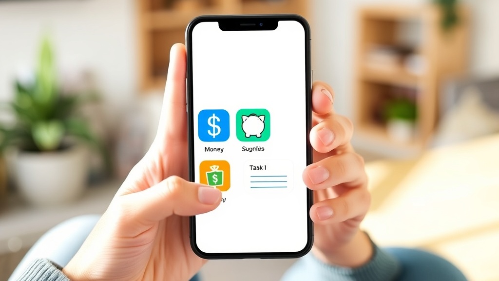 Smartphone mit verschiedenen App-Icons zum Online Geld verdienen, gehalten von Händen in entspannter Umgebung