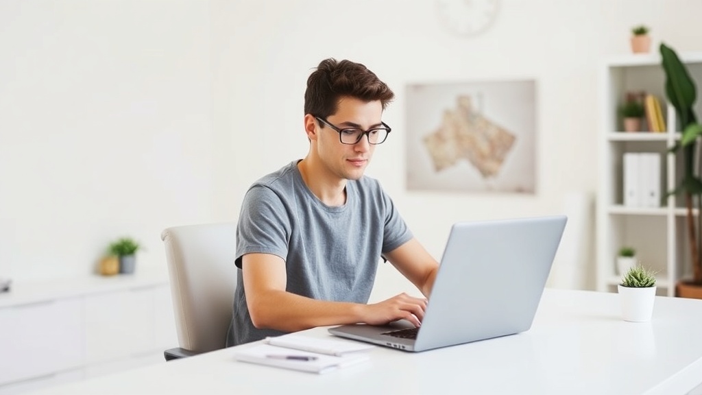 Person arbeitet konzentriert an einem Laptop in einem modernen Homeoffice, symbolisiert seriöses Online Geld verdienen
